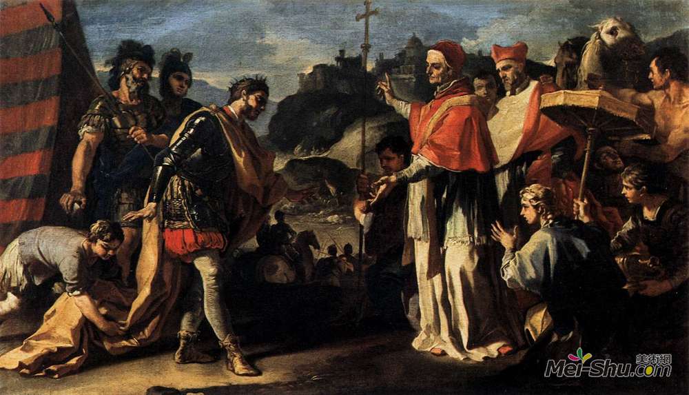 弗朗西斯科·索利梅纳(Francesco Solimena)高清作品《教皇利奥和阿提拉会议》