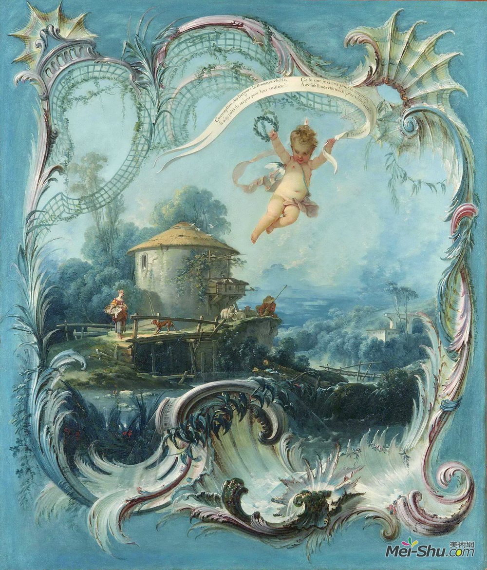 弗朗索瓦·布歇(Francois Boucher)高清作品《梦幻家园丘比特超越田园风光》
