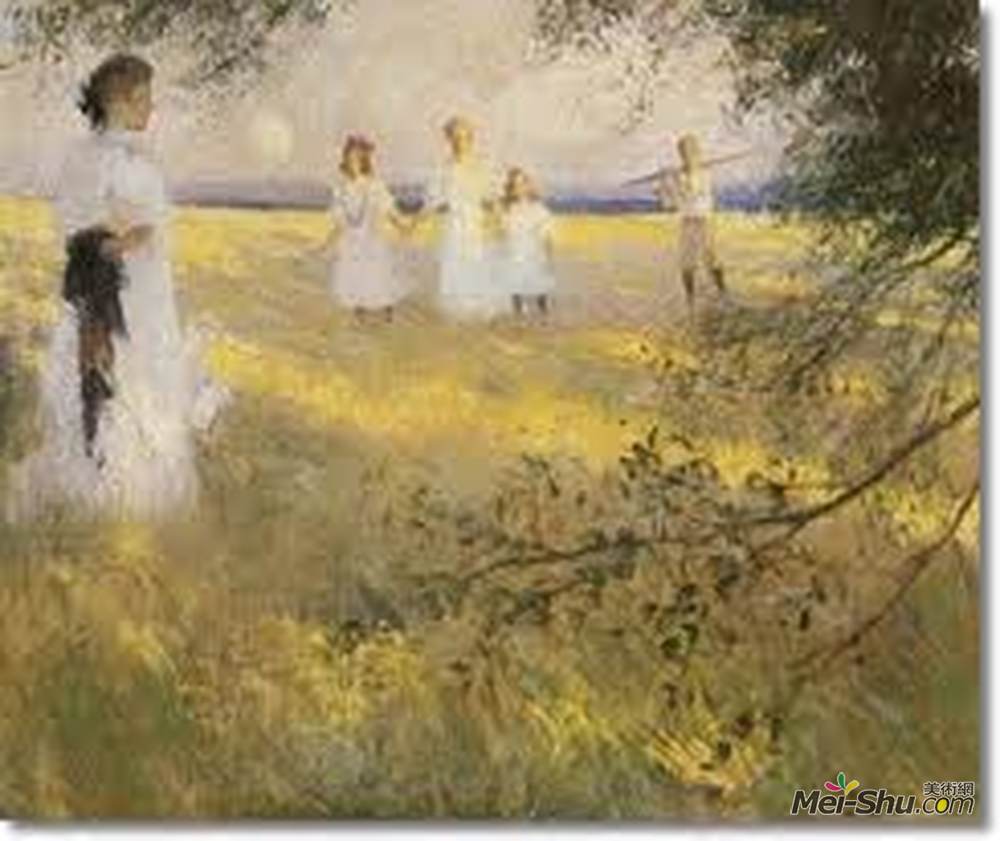 弗兰克 W · 本森(Frank W. Benson)高清作品《晚灯》