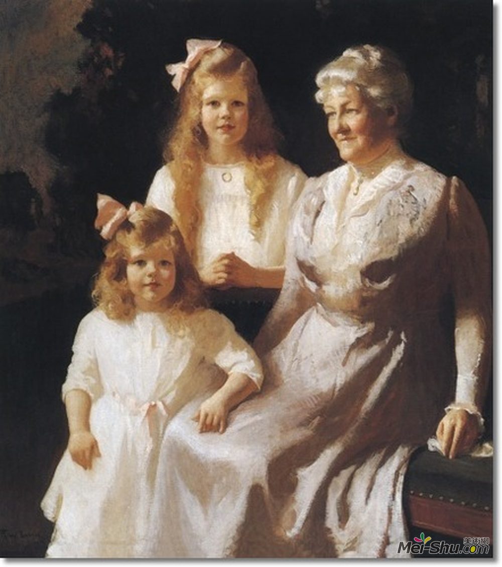 弗兰克 W · 本森(Frank W. Benson)高清作品《Frank W. Benson, Mrs. Henry Proctor Barbara and Francis, 191》