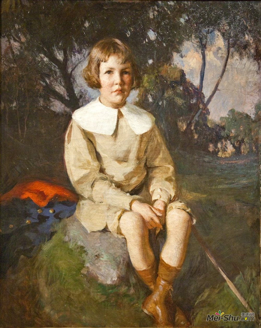 弗兰克 W · 本森(Frank W. Benson)高清作品《Atherton Loring Jr. Age 6 of Boston's Duxbury, Massa》