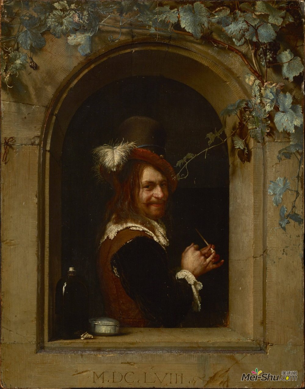 弗兰斯·范·米里斯(Frans van Mieris the Elder)高清作品《带着烟斗的人》