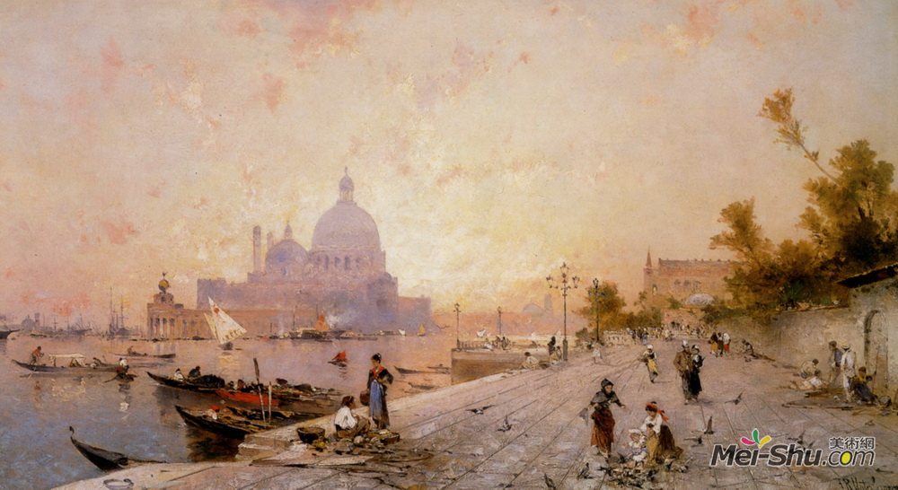 弗朗兹·理查德德·翁特贝格尔(Franz Richard Unterberger)高清作品《Riva degli Schiavoni, Venice》