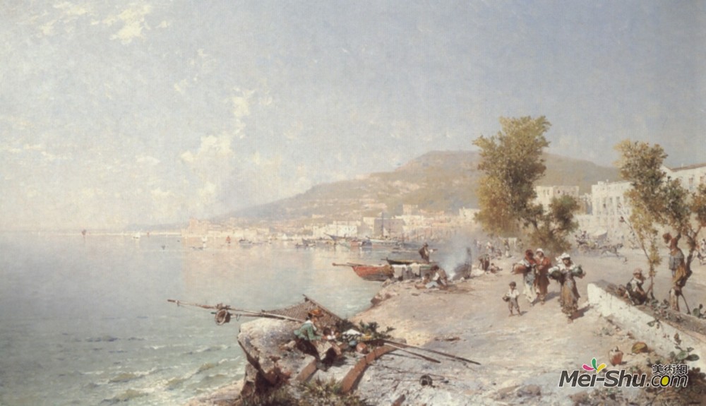 弗朗兹·理查德德·翁特贝格尔(Franz Richard Unterberger)高清作品《Vietri Sul Mare, Looking Towards Salerno》