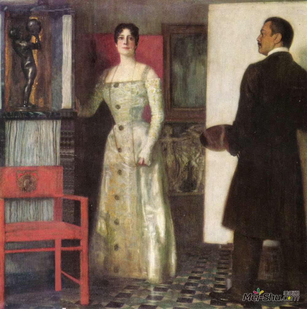弗朗兹·斯托克(Franz Stuck)高清作品《画室画家与妻子的自画像》