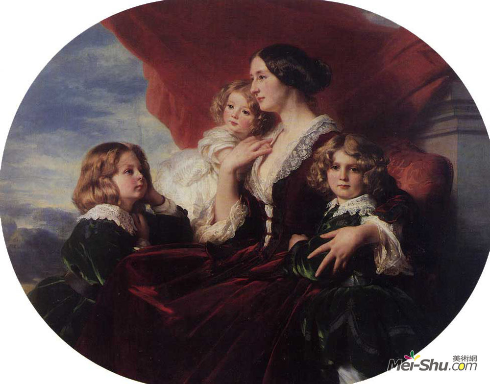 弗兰兹-温特豪德(Franz Xaver Winterhalter)高清作品《Elzbieta Branicka, Countess Krasinka and her Children》