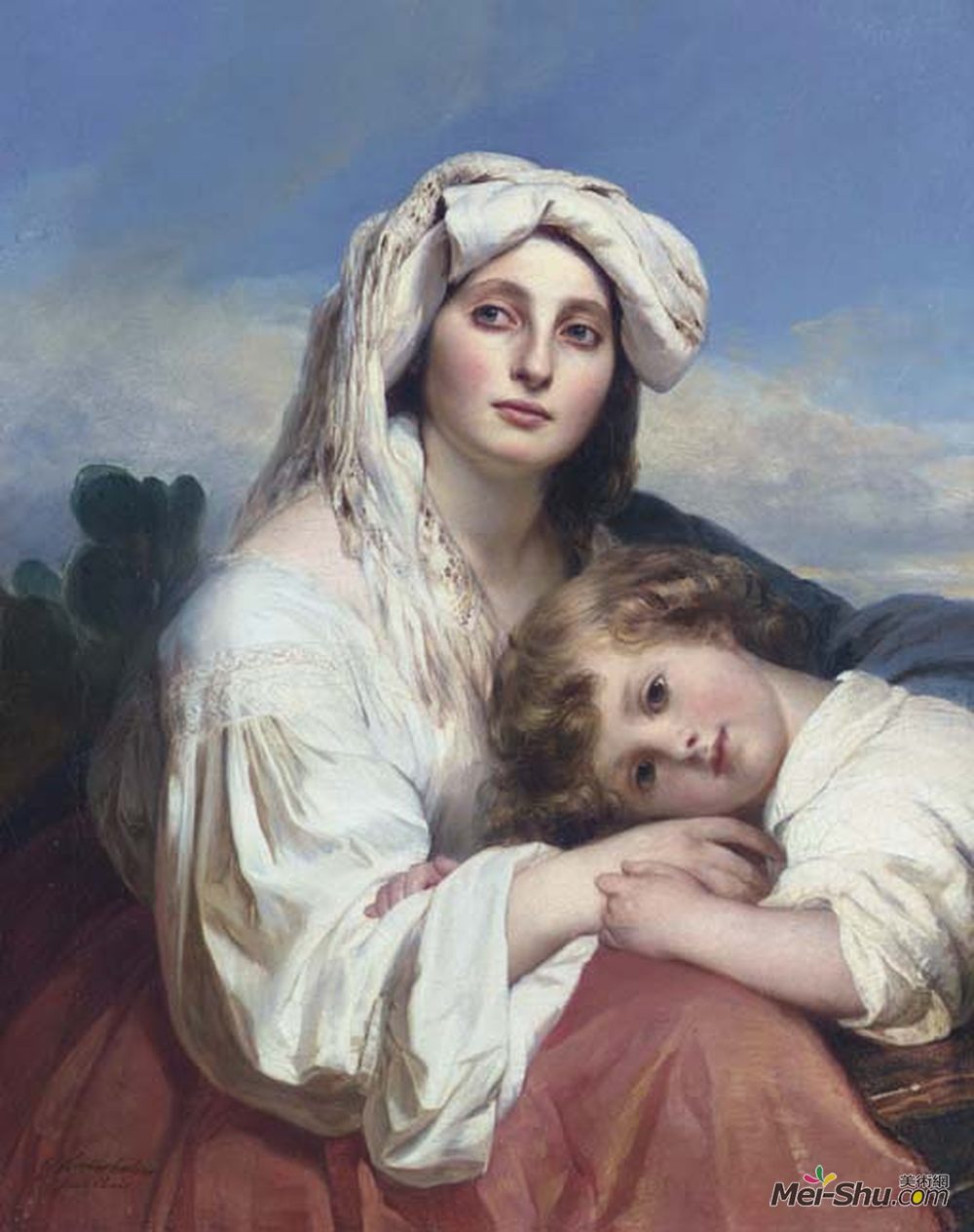 弗兰兹-温特豪德(Franz Xaver Winterhalter)高清作品《带孩子的意大利女人》