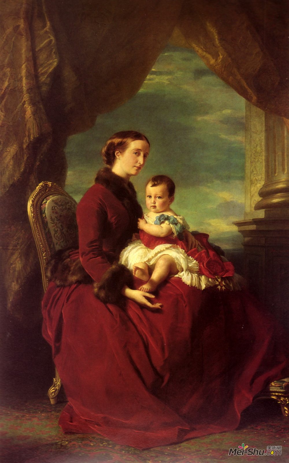 弗兰兹-温特豪德(Franz Xaver Winterhalter)高清作品《The Empress Eugenie Holding Louis Napoleon, the Prince Imper》