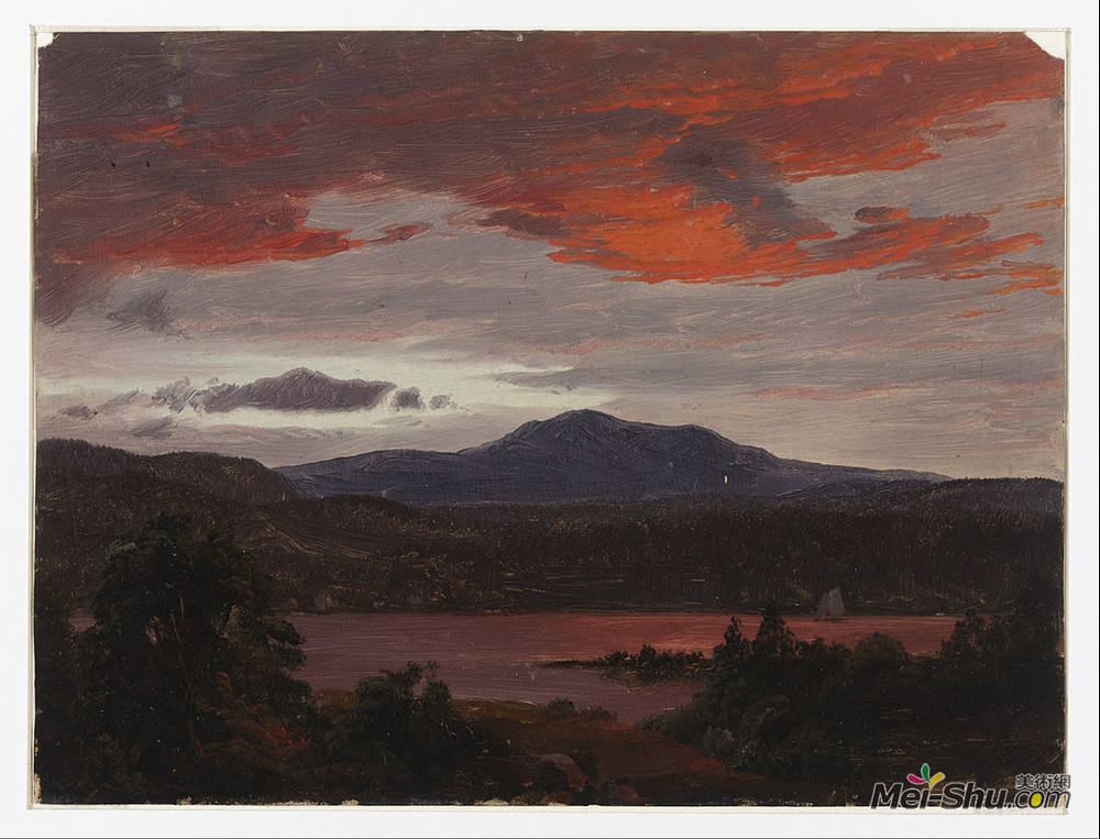 弗雷德里克·埃德温·丘奇(Frederic Edwin Church)高清作品《特纳池塘与波莫拉峰和巴克斯特峰，缅因州》