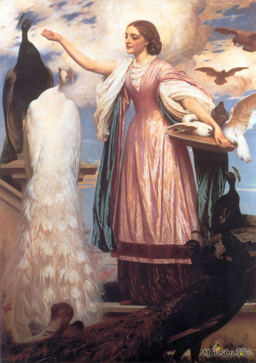 洛尔德·弗雷德里克·莱顿(Frederic Leighton)高清作品《喂孔雀的女孩》