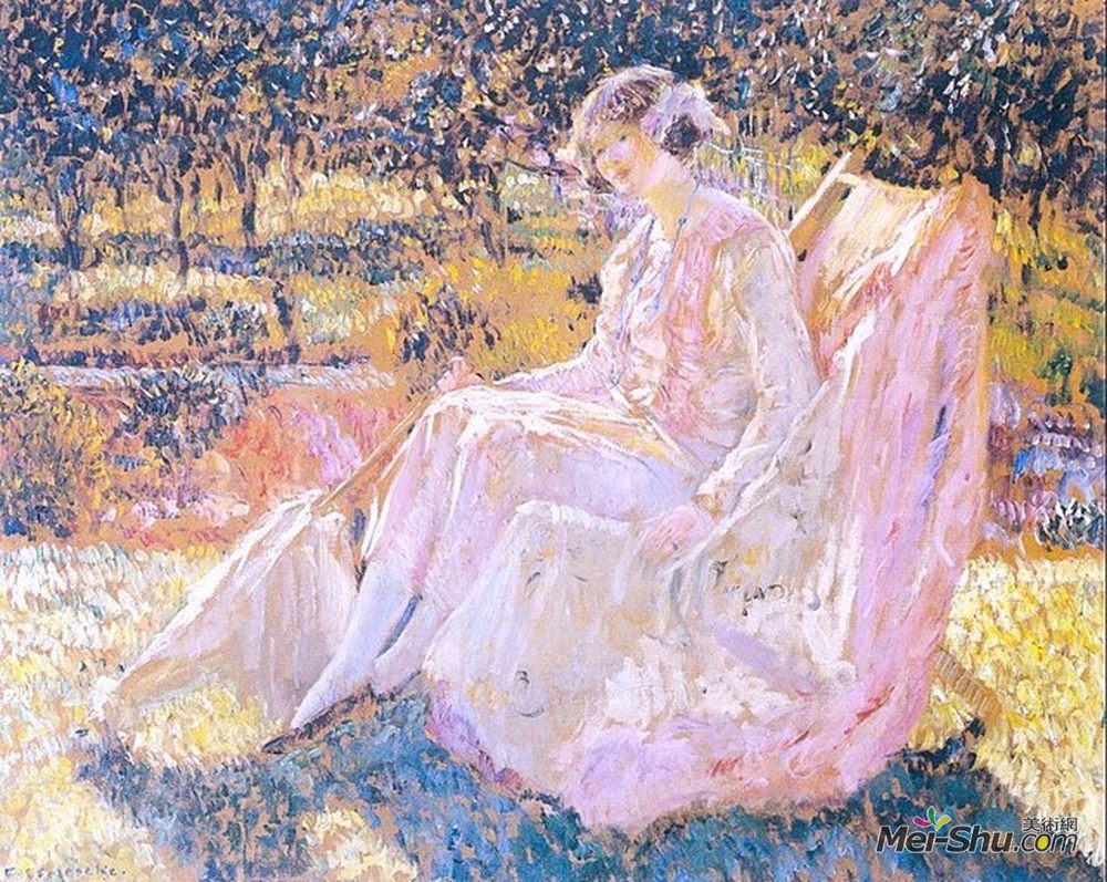 弗雷德里克·卡尔·弗里塞克(Frederick Carl Frieseke)高清作品《日光浴》