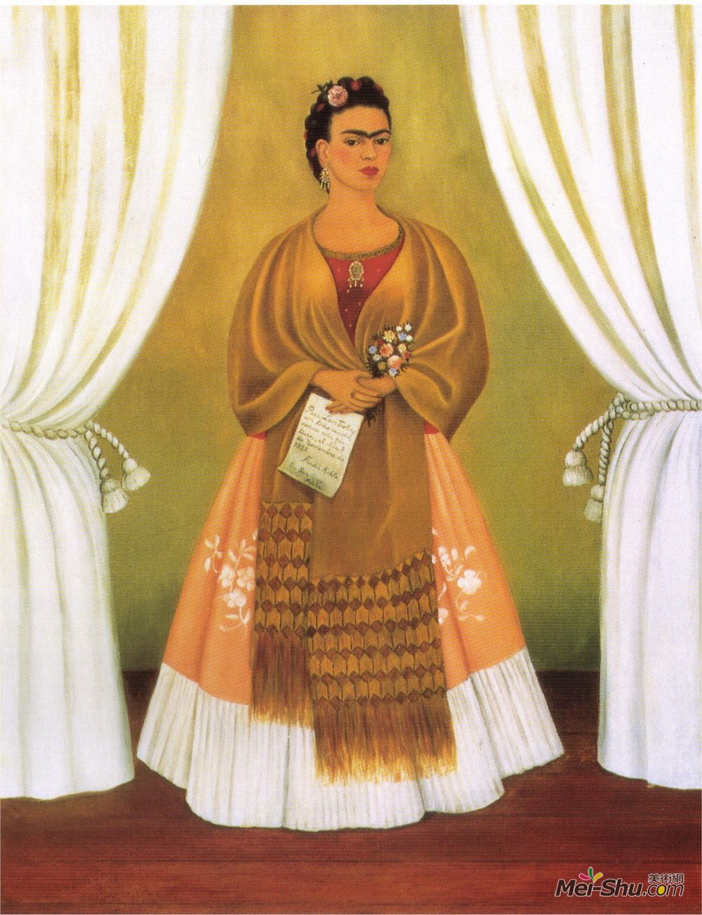 弗里达·卡洛(Frida Kahlo)高清作品《Self-Portrait Dedicated tomLeon Trotsky (Between the Curtain》