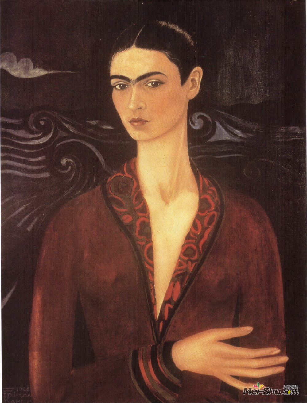 弗里达·卡洛(Frida Kahlo)高清作品《天鹅绒连衣裙的自画像》