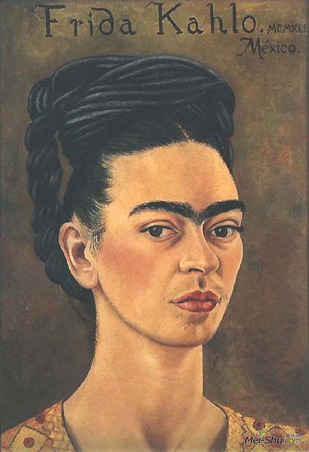 《红金相间的自画像》弗里达·卡洛(frida kahlo)高清