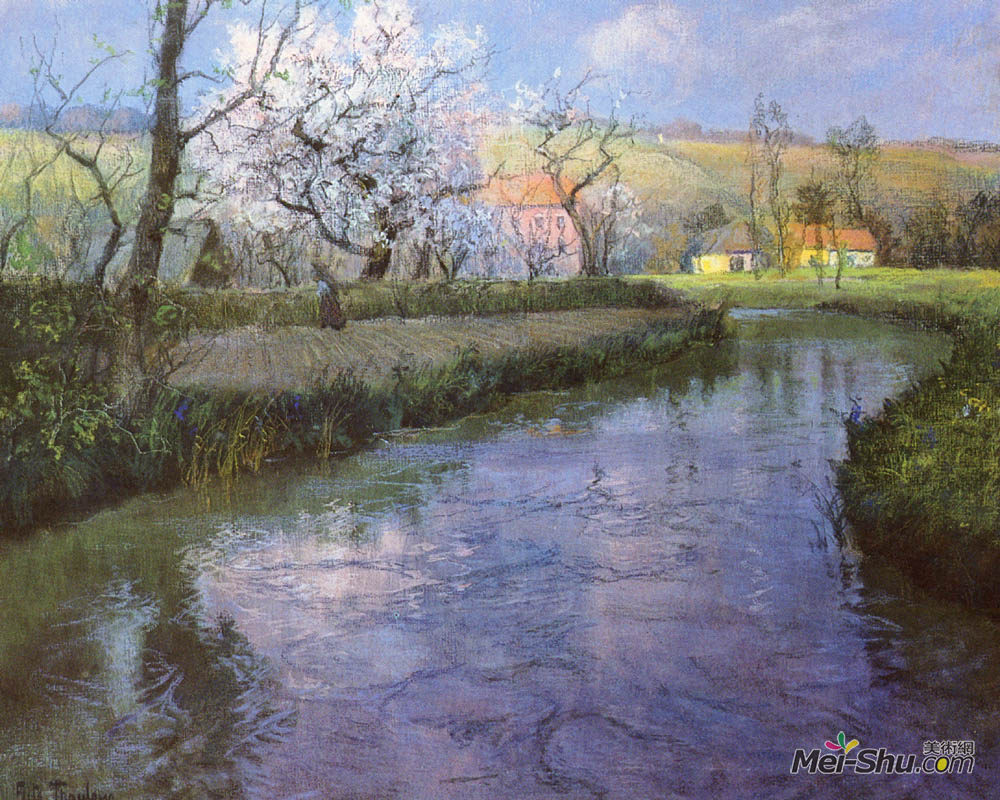 弗里茨·索尔洛(Frits Thaulow)高清作品《法国河流景观》