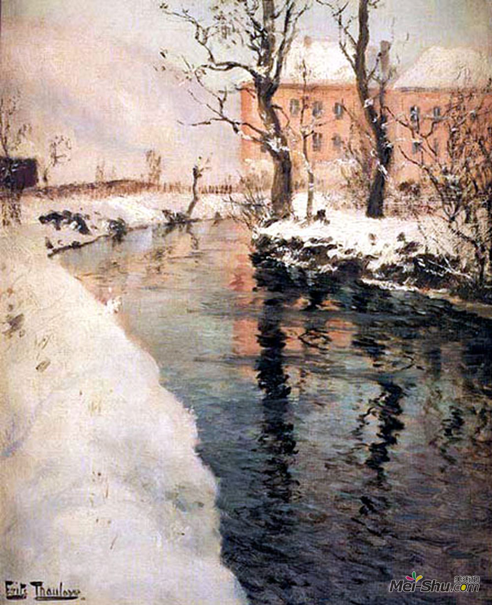 弗里茨·索尔洛(Frits Thaulow)高清作品《冬天的河流》