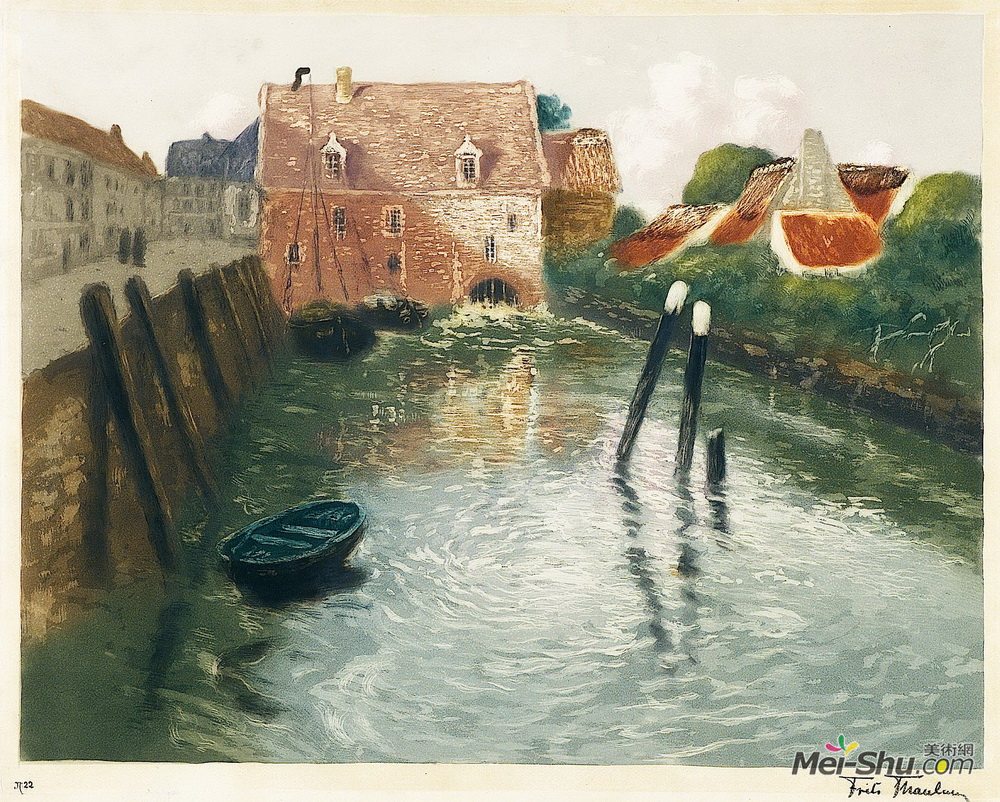 弗里茨·索尔洛(Frits Thaulow)高清作品《水磨机通道》