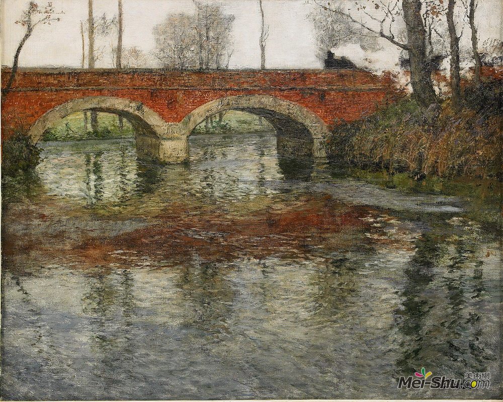 弗里茨·索尔洛(Frits Thaulow)高清作品《法国河景观石桥》