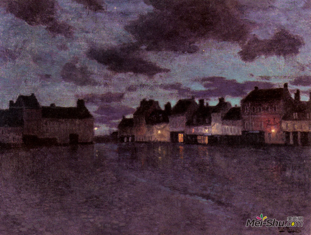 弗里茨·索尔洛(Frits Thaulow)高清作品《法国市场，暴雨后》