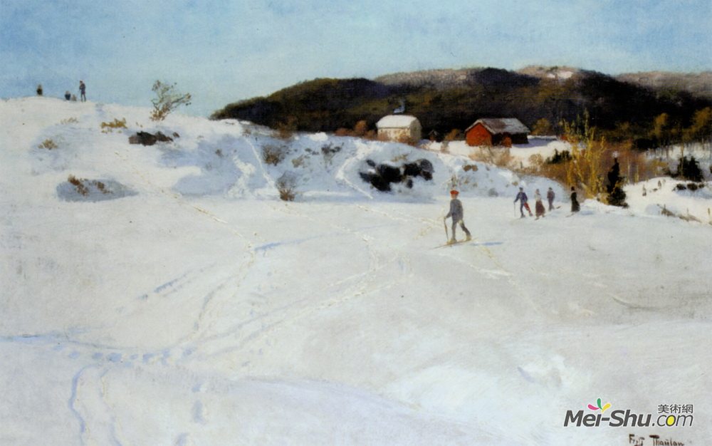弗里茨·索尔洛(Frits Thaulow)高清作品《滑雪者》