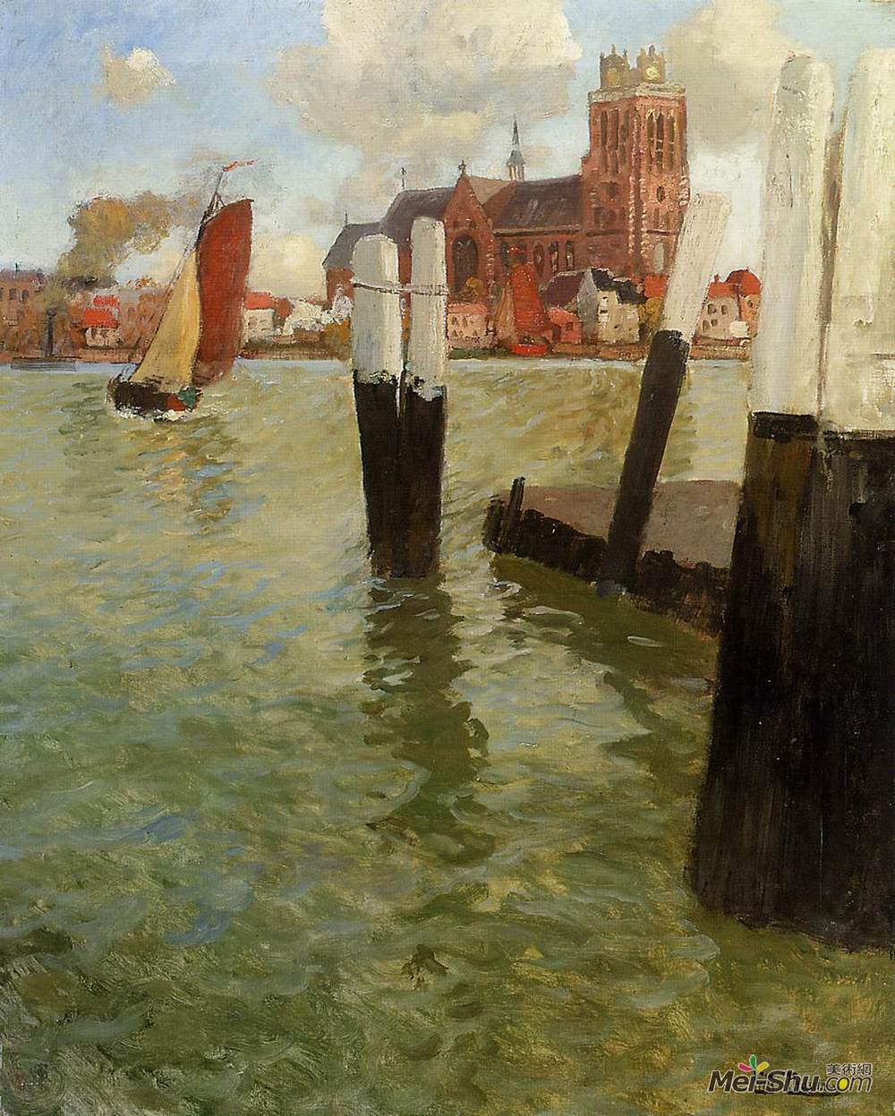 弗里茨·索尔洛(Frits Thaulow)高清作品《多德雷赫特码头》