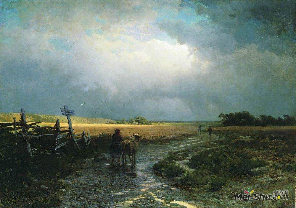 费奥多尔·瓦西里耶夫(Fyodor Vasilyev)高清作品《雨后。乡间小路》