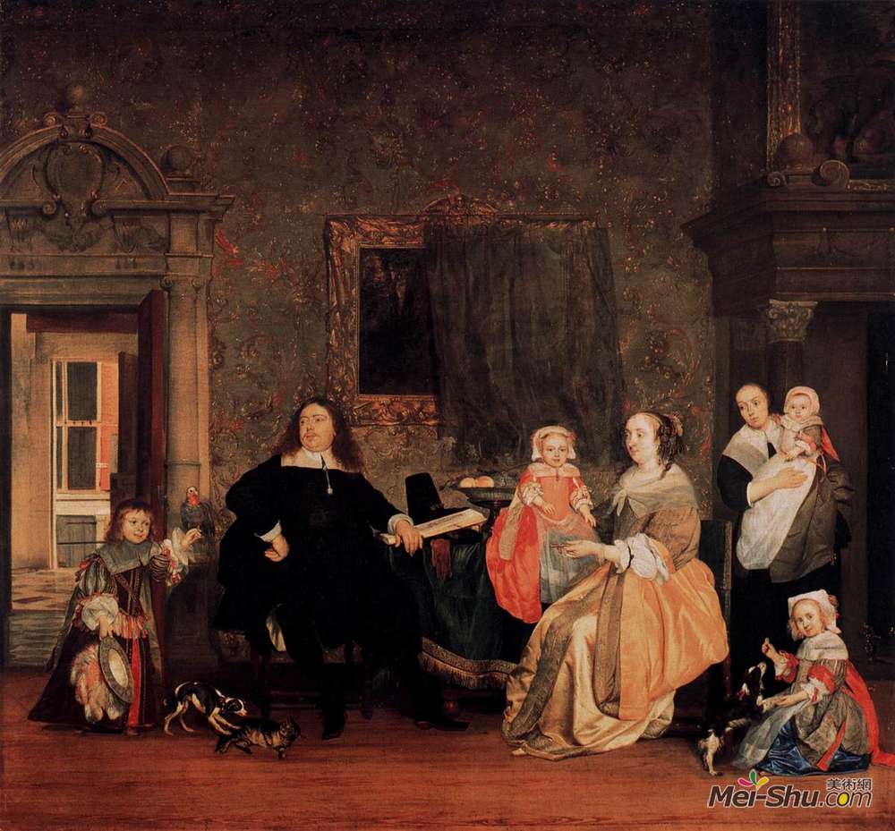 哈布里尔·梅曲(Gabriel Metsu)高清作品《The Family of Jan Jacobsz Hinlopen》