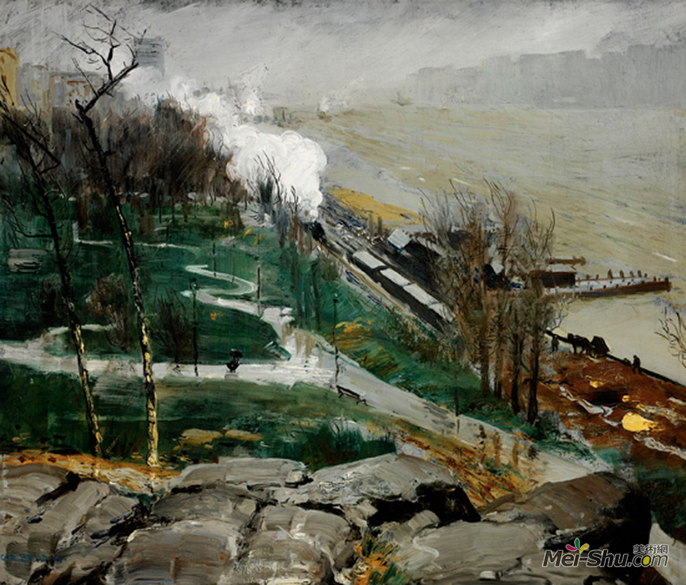 乔治·贝洛斯(George Bellows)高清作品《河上的雨》