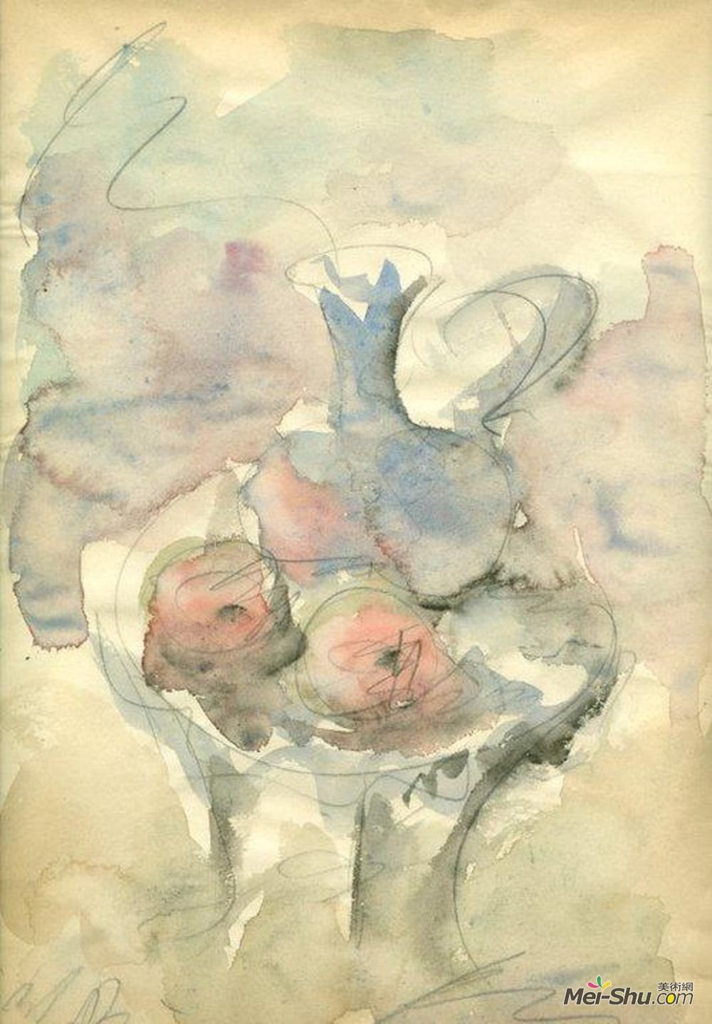 乔治布齐亚尼斯(George Bouzianis)高清作品《水果和水罐的静物》