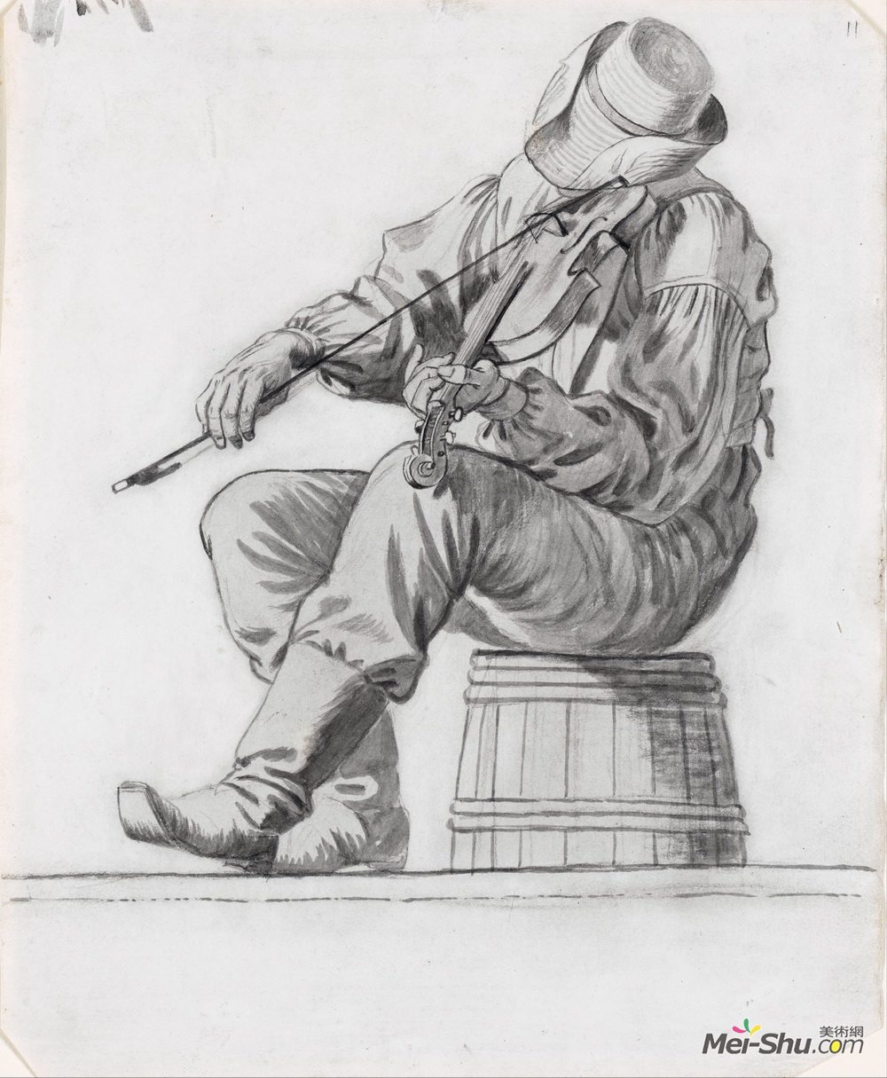 乔治·迦勒宾·宾汉姆(George Caleb Bingham)高清作品《Fiddler (study for the Jolly Flatboatmen)》