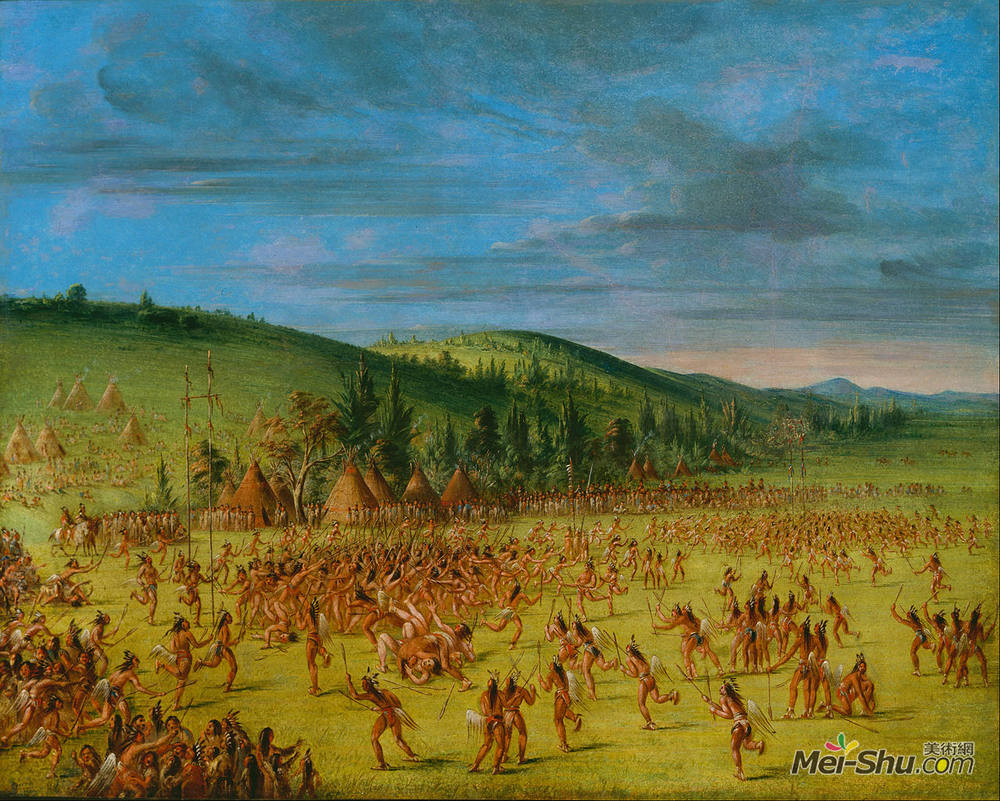 乔治·卡特林(George Catlin)高清作品《Ball-play of the Choctaw--Ball Up》