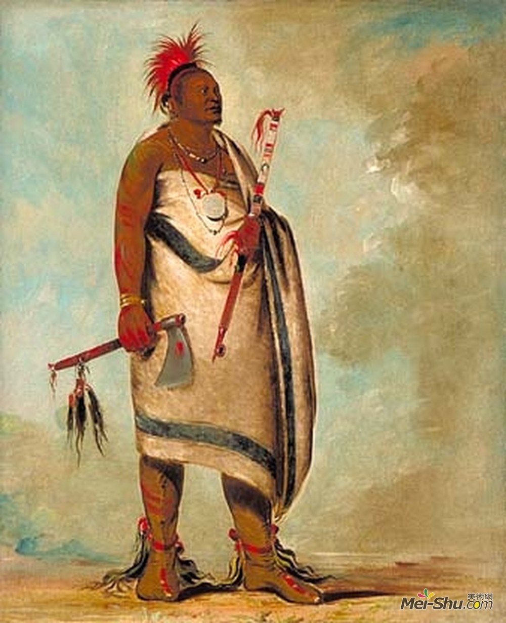 乔治·卡特林(George Catlin)高清作品《Shonka Sabe (Black Dog). Chief of the Hunkah division of the》