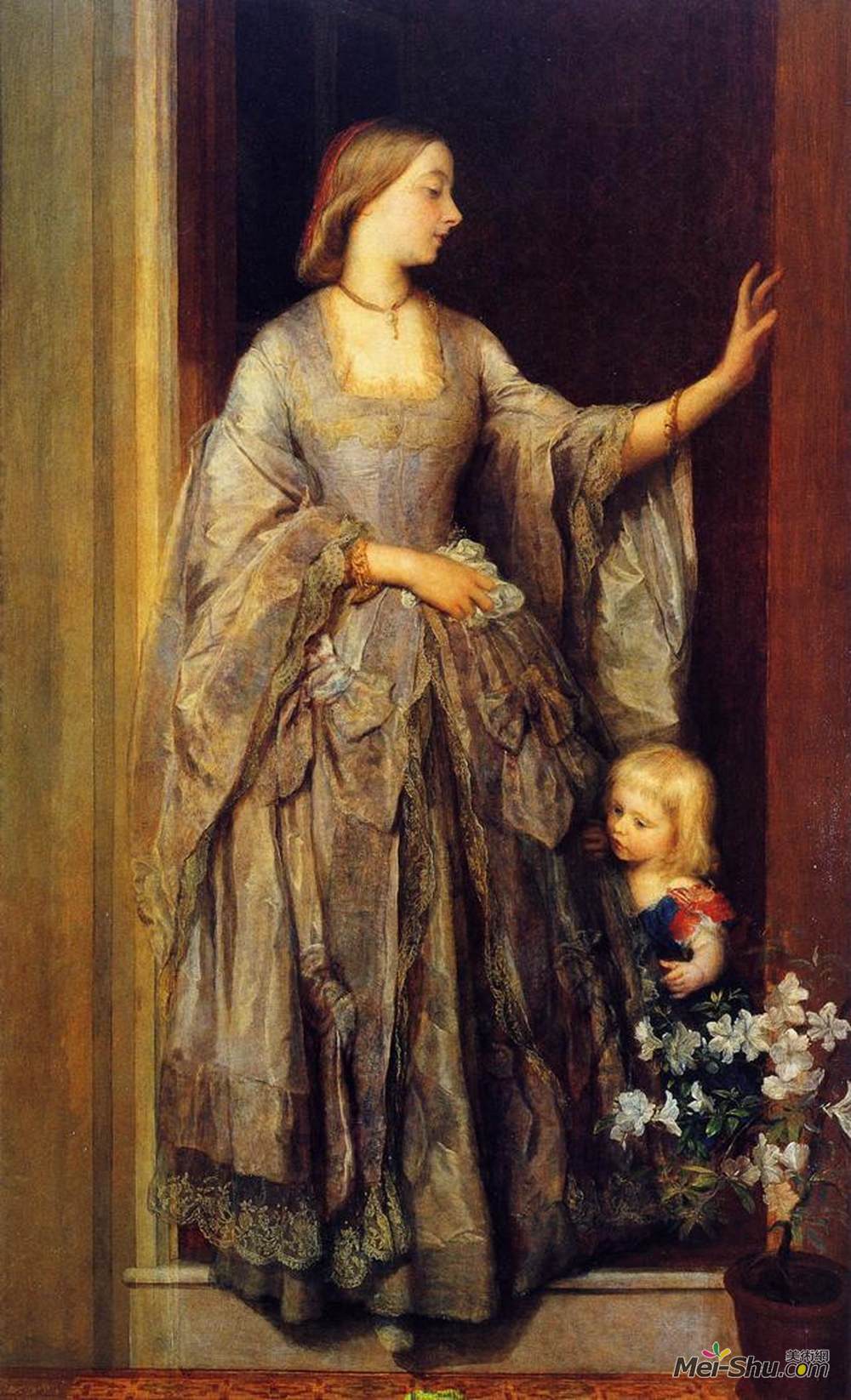 乔治·费德里科·沃茨(George Frederick Watts)高清作品《Lady Margaret Beaumont和她的女儿》