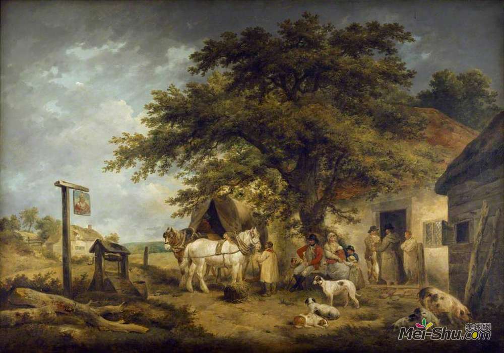 乔治·默兰德(George Morland)高清作品《停止一个士兵和他的家人》
