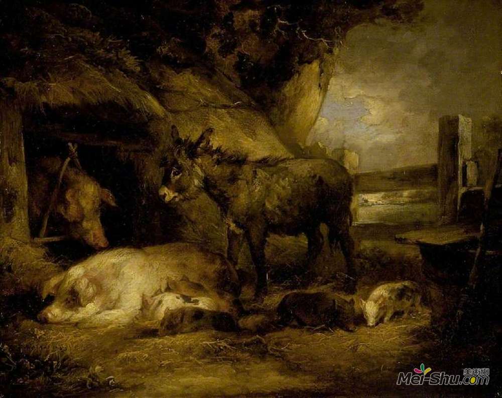乔治·默兰德(George Morland)高清作品《驴和猪》