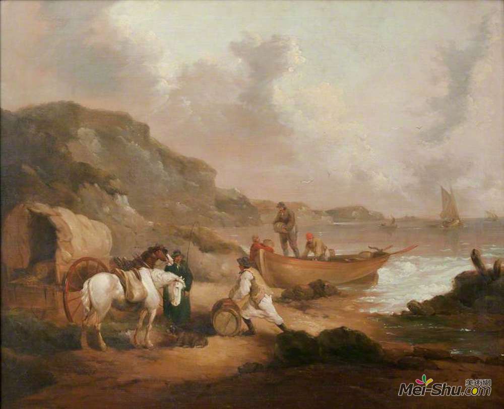 乔治·默兰德(George Morland)高清作品《海滩上的走私犯》