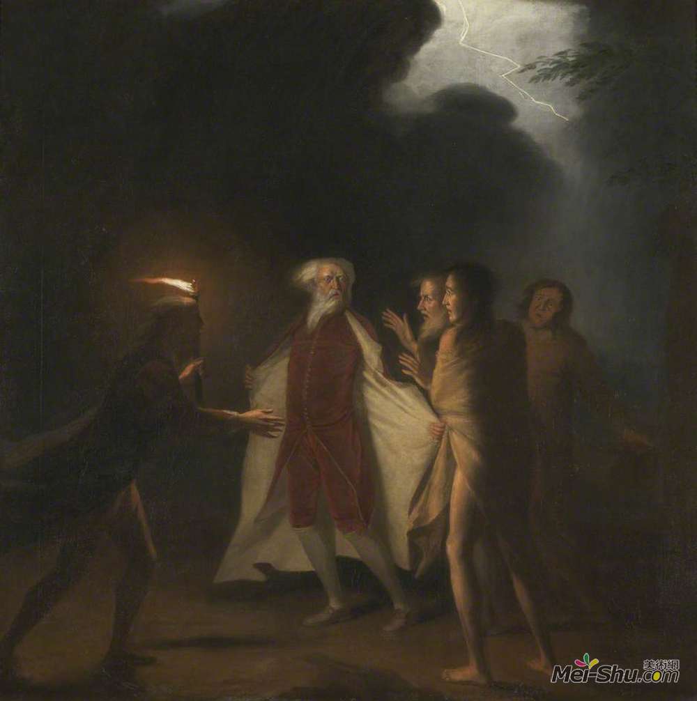乔治·罗姆尼(George Romney)高清作品《李尔王在暴风雨中撕破长袍》