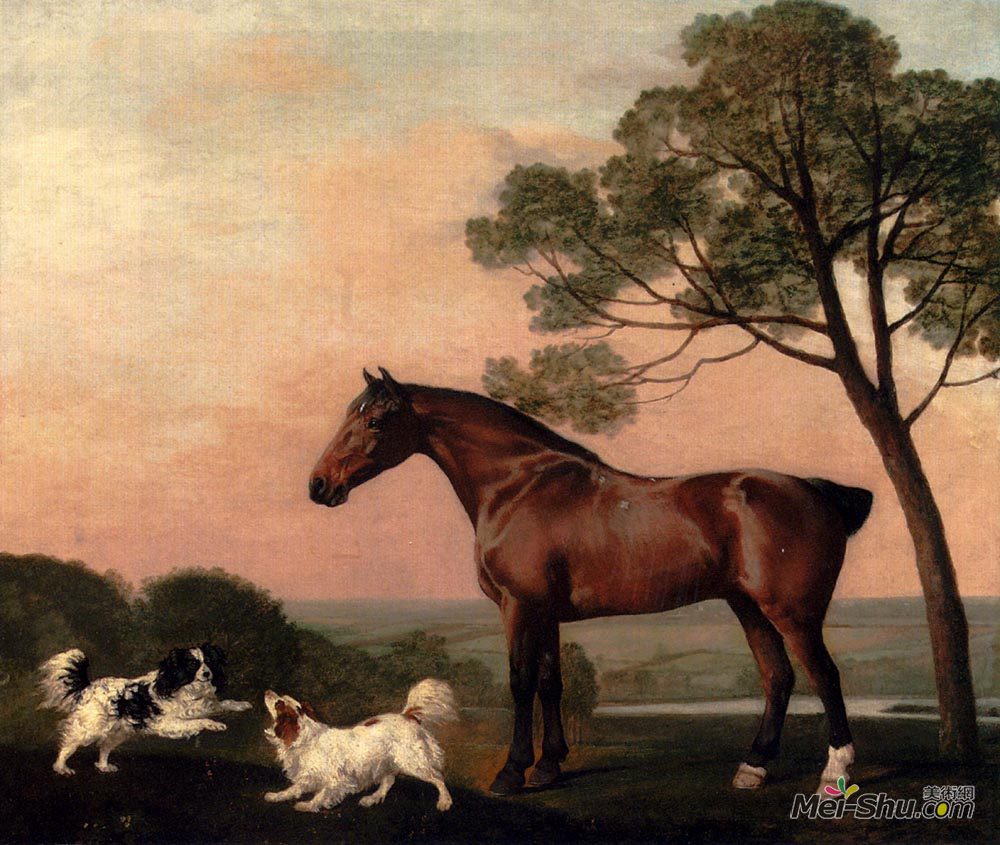 乔治·斯塔布斯(George Stubbs)高清作品《有两个猎犬的海湾猎人》