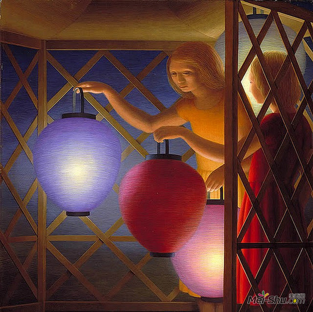 乔治·图克(George Tooker)高清作品《在凉亭里》