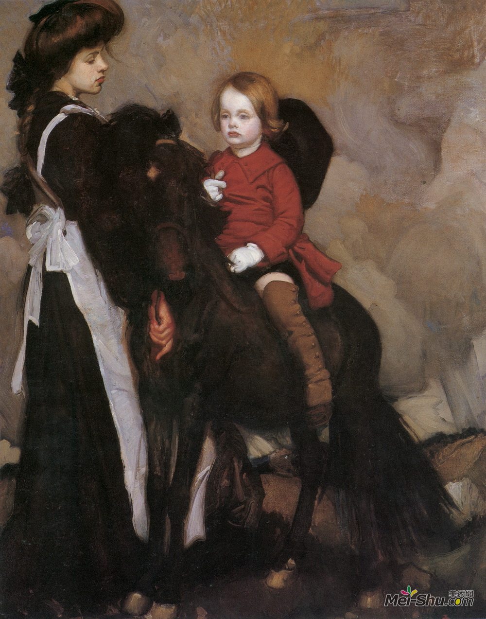 乔治华盛顿兰伯特(George Washington Lambert)高清作品《一个男孩的马术肖像》