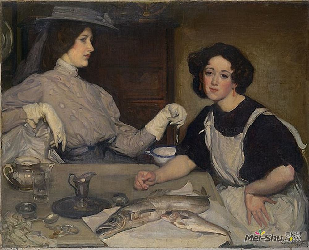 乔治华盛顿兰伯特(George Washington Lambert)高清作品《洛蒂和一位女士》