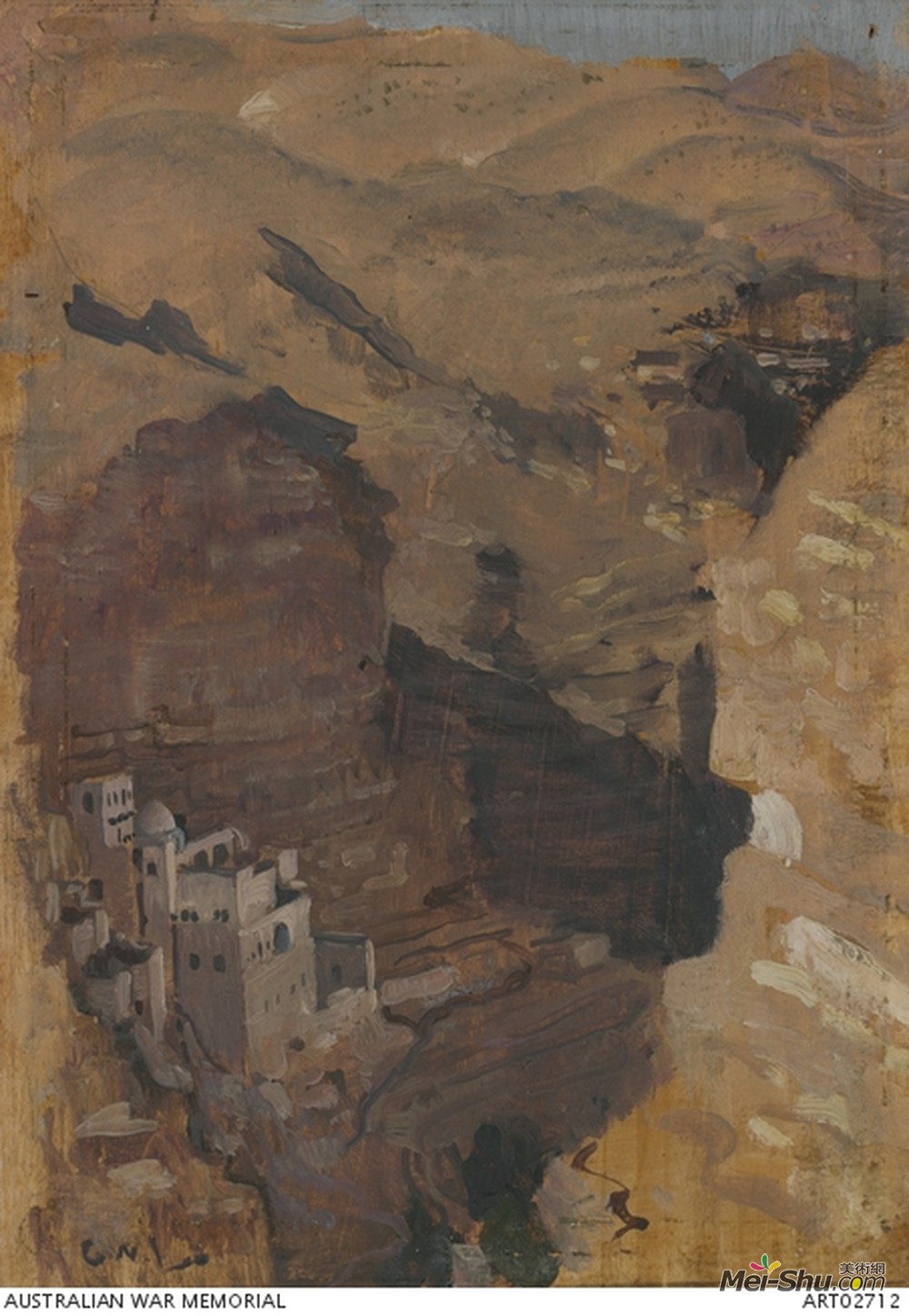 乔治华盛顿兰伯特(George Washington Lambert)高清作品《Monastery in the Ravine of Wady Kelt》