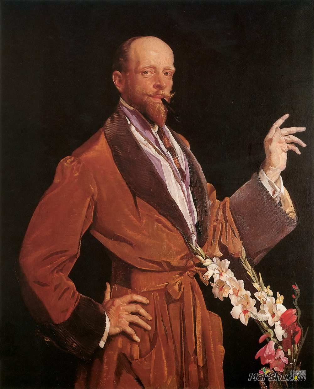 乔治华盛顿兰伯特(George Washington Lambert)高清作品《Self-Portrait with Gladioli》