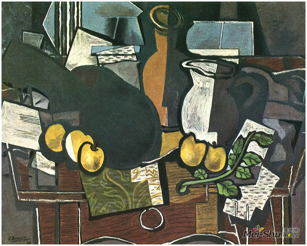 乔治·布拉克(Georges Braque)高清作品《吉他、水果和投手》