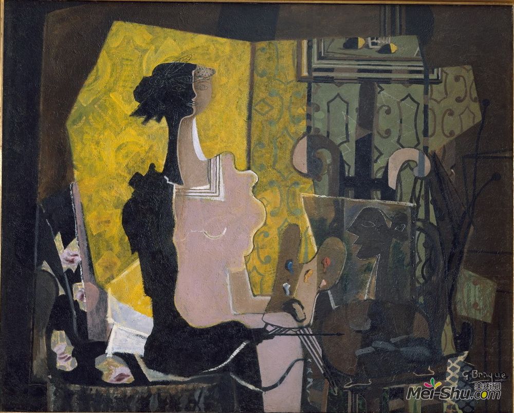 乔治·布拉克(Georges Braque)高清作品《戴画架的女人》