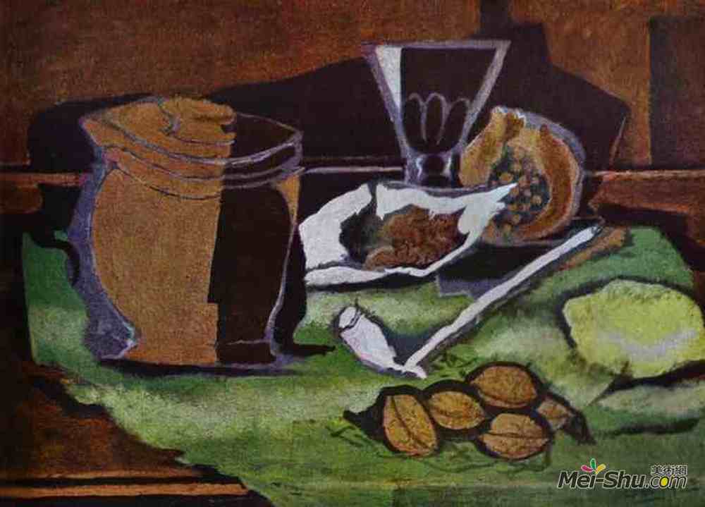 乔治·布拉克(Georges Braque)高清作品《柠檬、核桃和烟草罐头》