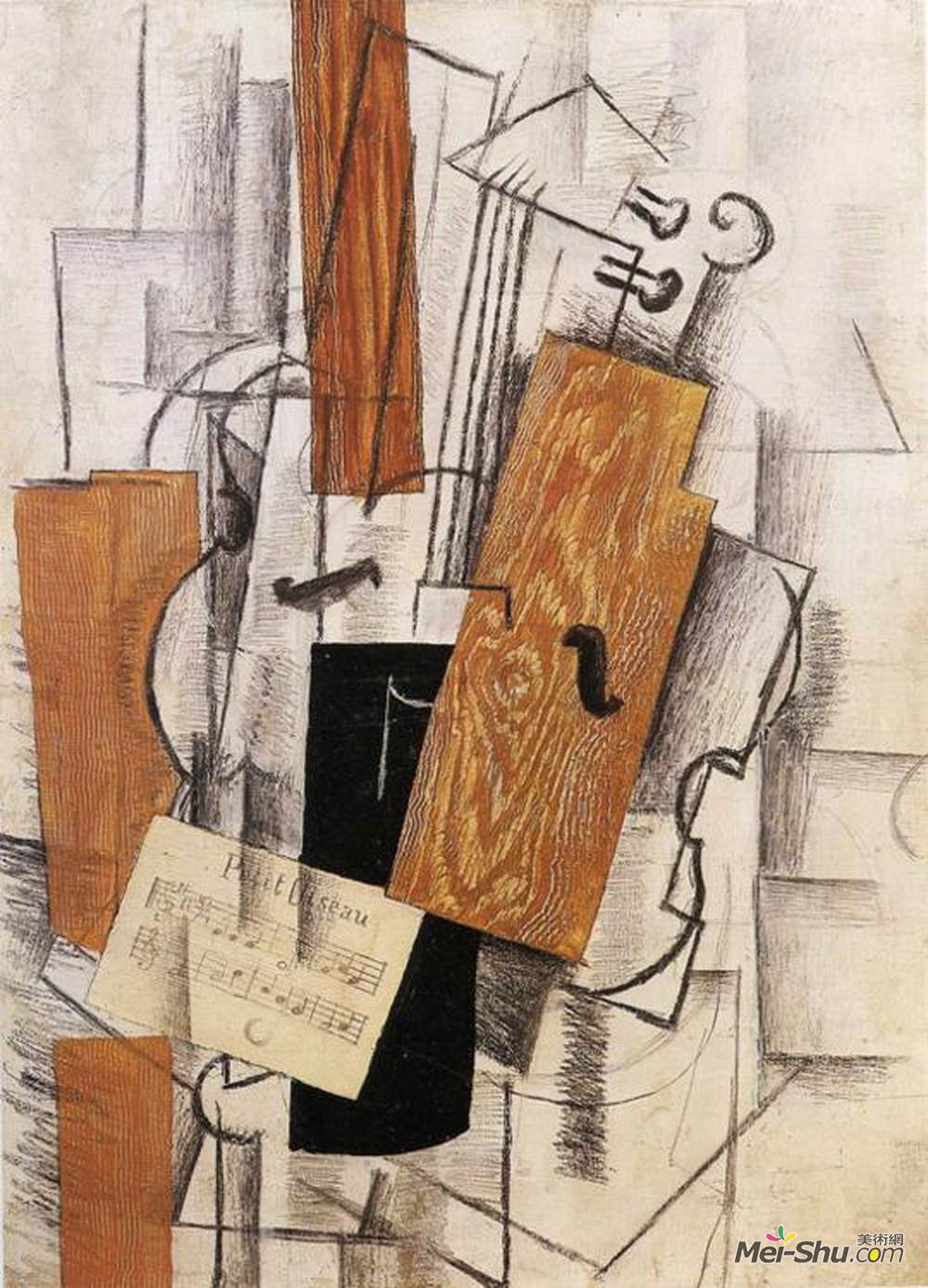 乔治·布拉克(georges braque)高清作品:violin and sheet music on a