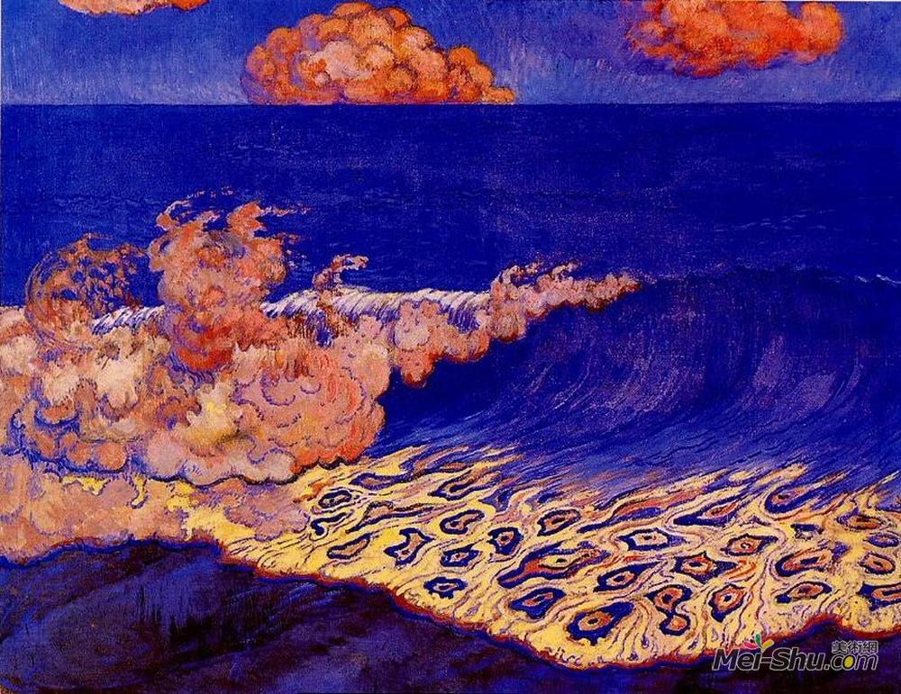 乔治·拉孔布(Georges Lacombe)高清作品《蓝色海景，波浪效应》