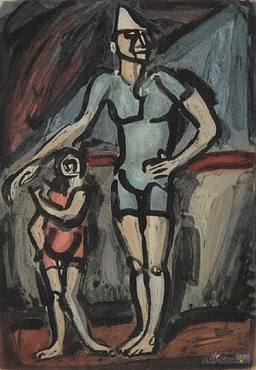 乔治·鲁奥(Georges Rouault)高清作品《小丑与情人》