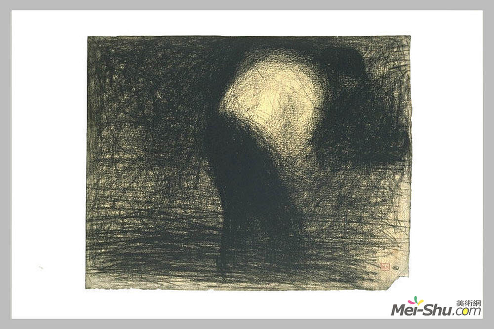 乔治·修拉(Georges Seurat)高清作品《在工作中的土地：人的脸轮廓，倾斜》
